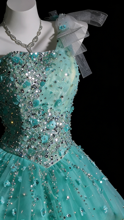 Sweet 16 Dress Blue One Shoulder Tulle Ball Gown With Beading Sweet Sixteen Dress RB9939