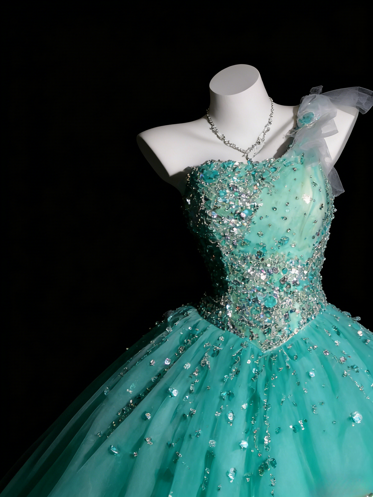 Sweet 16 Dress Blue One Shoulder Tulle Ball Gown With Beading Sweet Sixteen Dress RB9939