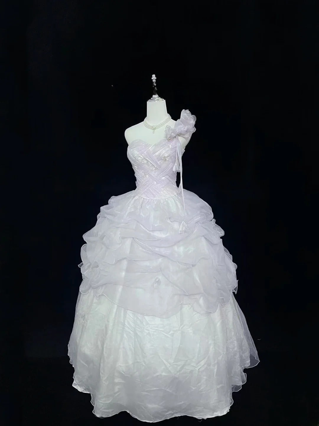 Modest Ball Gown One Shoulder Lilac With Tiered Layers Long Quince Dress Voluminous Sweet 16 Sweet Sixteen Outfits Vestido de 15 RB7514