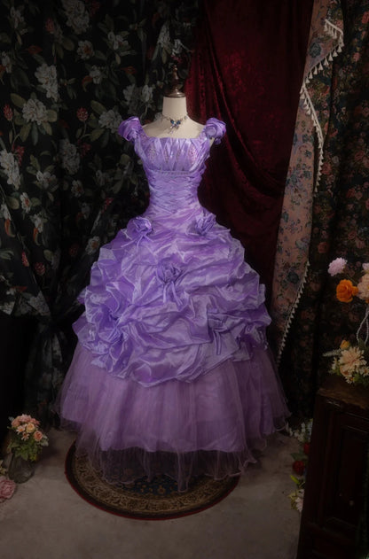 Sweety Ball Gown Square With Satin Long Beading Tiered Flowers Grape Quince Dress inspo Party Gowns Sweet 16 Outfits RB8283