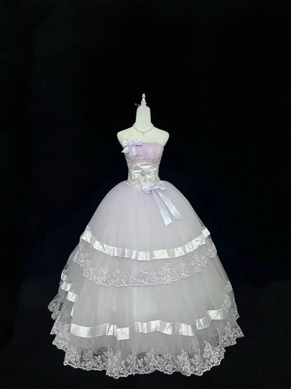 Modest Ball Gown Strapless Lilac With Tiered Layers Long Quince Dress Voluminous Sweet 16 Sweet Sixteen Outfits Vestido de 15 RB7525