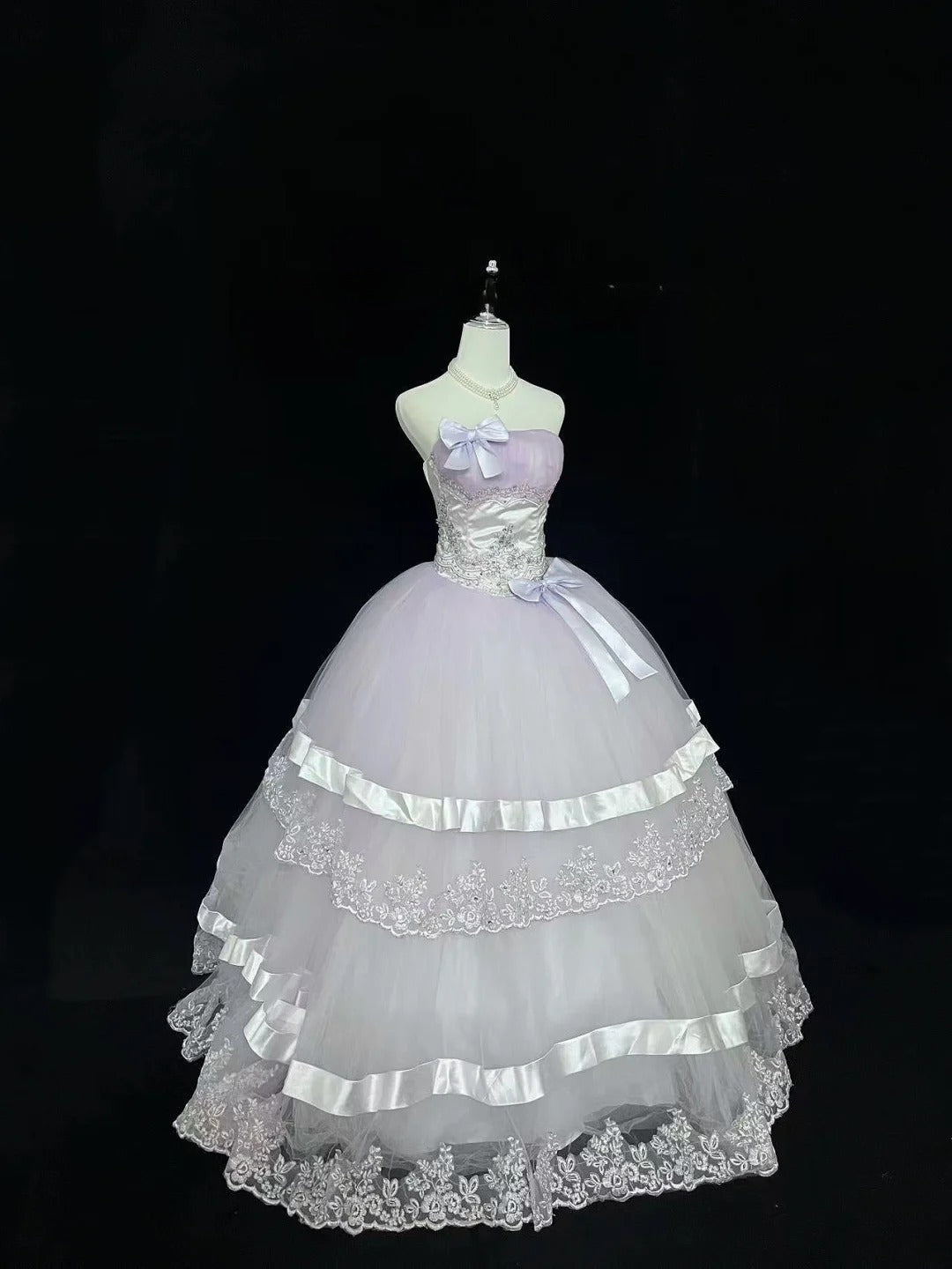 Modest Ball Gown Strapless Lilac With Tiered Layers Long Quince Dress Voluminous Sweet 16 Sweet Sixteen Outfits Vestido de 15 RB7525