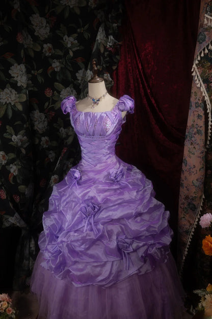 Sweety Ball Gown Square With Satin Long Beading Tiered Flowers Grape Quince Dress inspo Party Gowns Sweet 16 Outfits RB8283