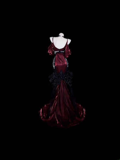 Burgundy Prom Dress Inspo Mermaid Spaghetti Straps Satin Modest Long Formal Party Gown RB9940