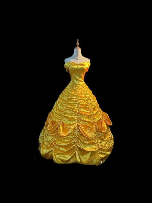 Bescheidenes Ballkleid schulterfrei gelb lang mit Flügelärmeln Sweet 16 Kleider Seventeen Quince Kleid RB3589