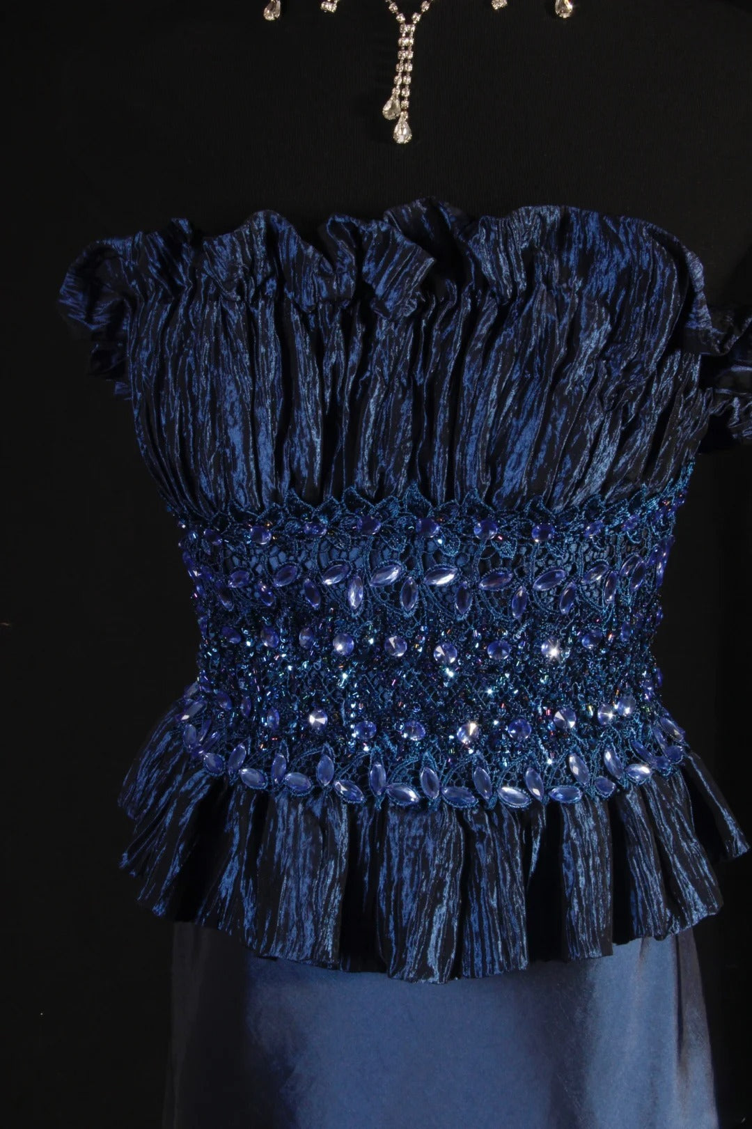 Retro-Stil der 70er und 60er Jahre: A-Linien-Kleid, trägerlos, marineblau mit Strasssteinen, ärmellos, langes Ballkleid, Abendkleid, Partykleid AS146