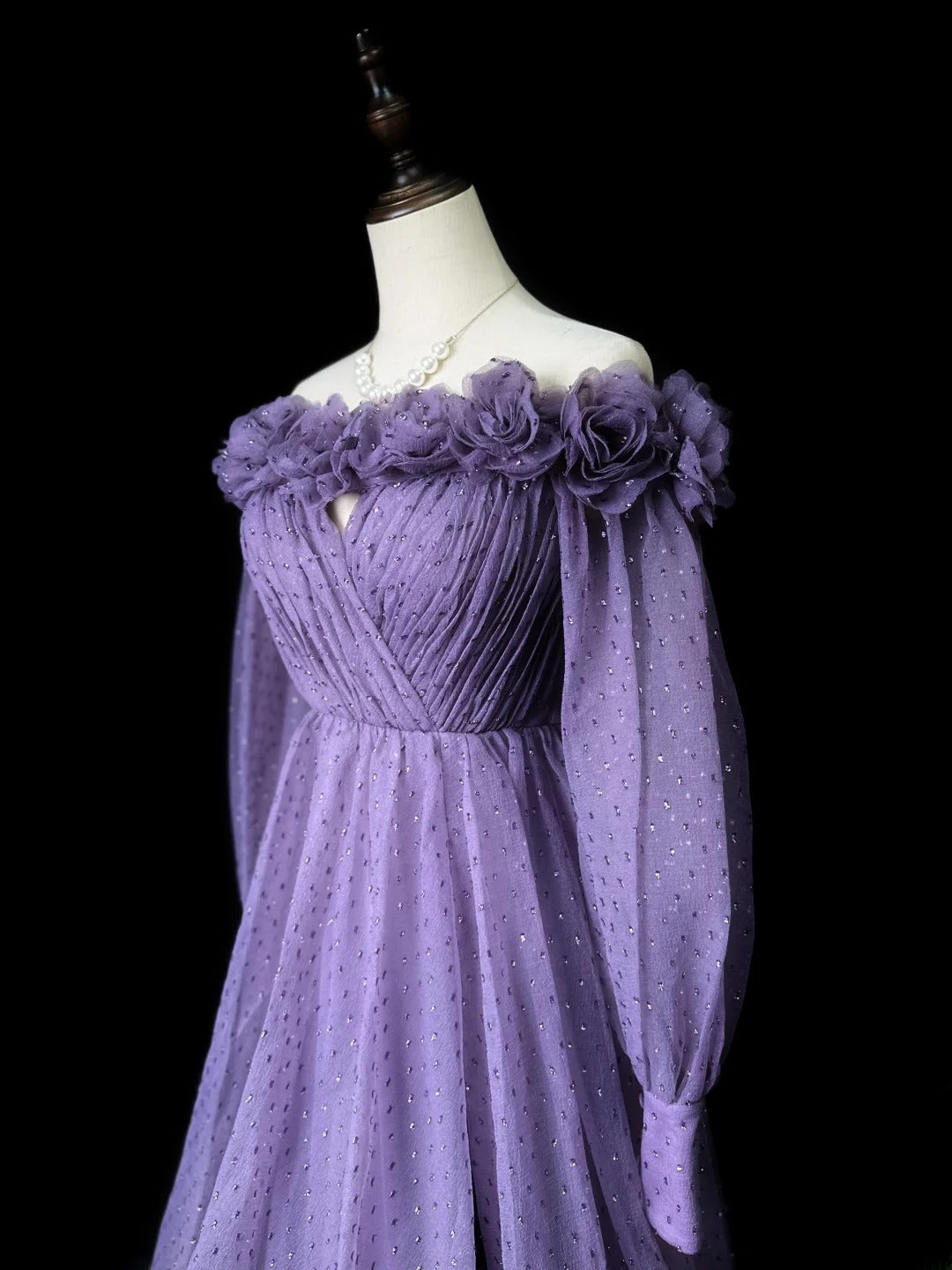 Classy Prom Dresses Ball Gown Off The Shoulder Purple With Long Sleeves Tulle Party Dress Formal Outfits RB5956