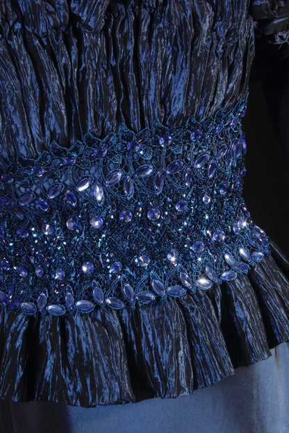 Retro-Stil der 70er und 60er Jahre: A-Linien-Kleid, trägerlos, marineblau mit Strasssteinen, ärmellos, langes Ballkleid, Abendkleid, Partykleid AS146
