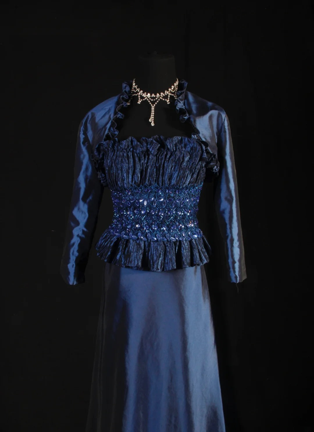 Retro-Stil der 70er und 60er Jahre: A-Linien-Kleid, trägerlos, marineblau mit Strasssteinen, ärmellos, langes Ballkleid, Abendkleid, Partykleid AS146