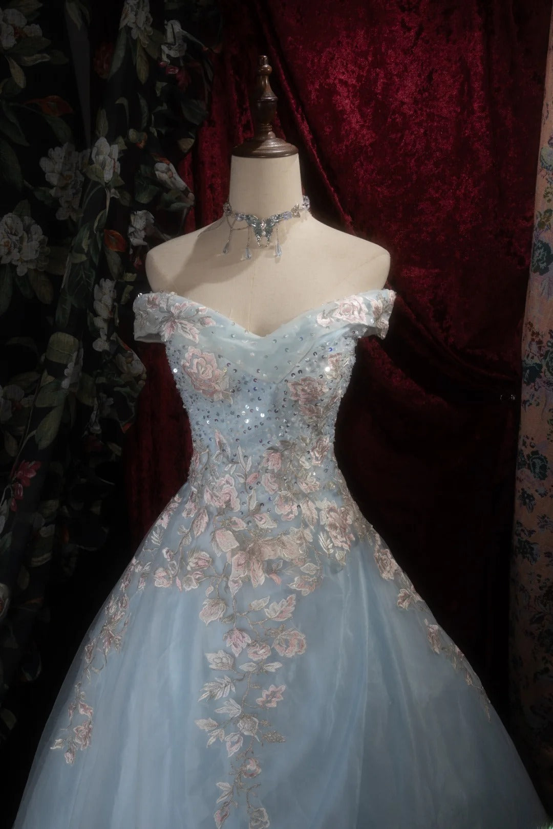 Dreamy Princess Ball Gown Formal Events Off The Shoulder Light Sky Blue With Lace Quince Dress Quinceanera Dresses Birthday Outfits RB8284
