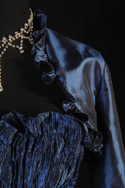 Retro-Stil der 70er und 60er Jahre: A-Linien-Kleid, trägerlos, marineblau mit Strasssteinen, ärmellos, langes Ballkleid, Abendkleid, Partykleid AS146