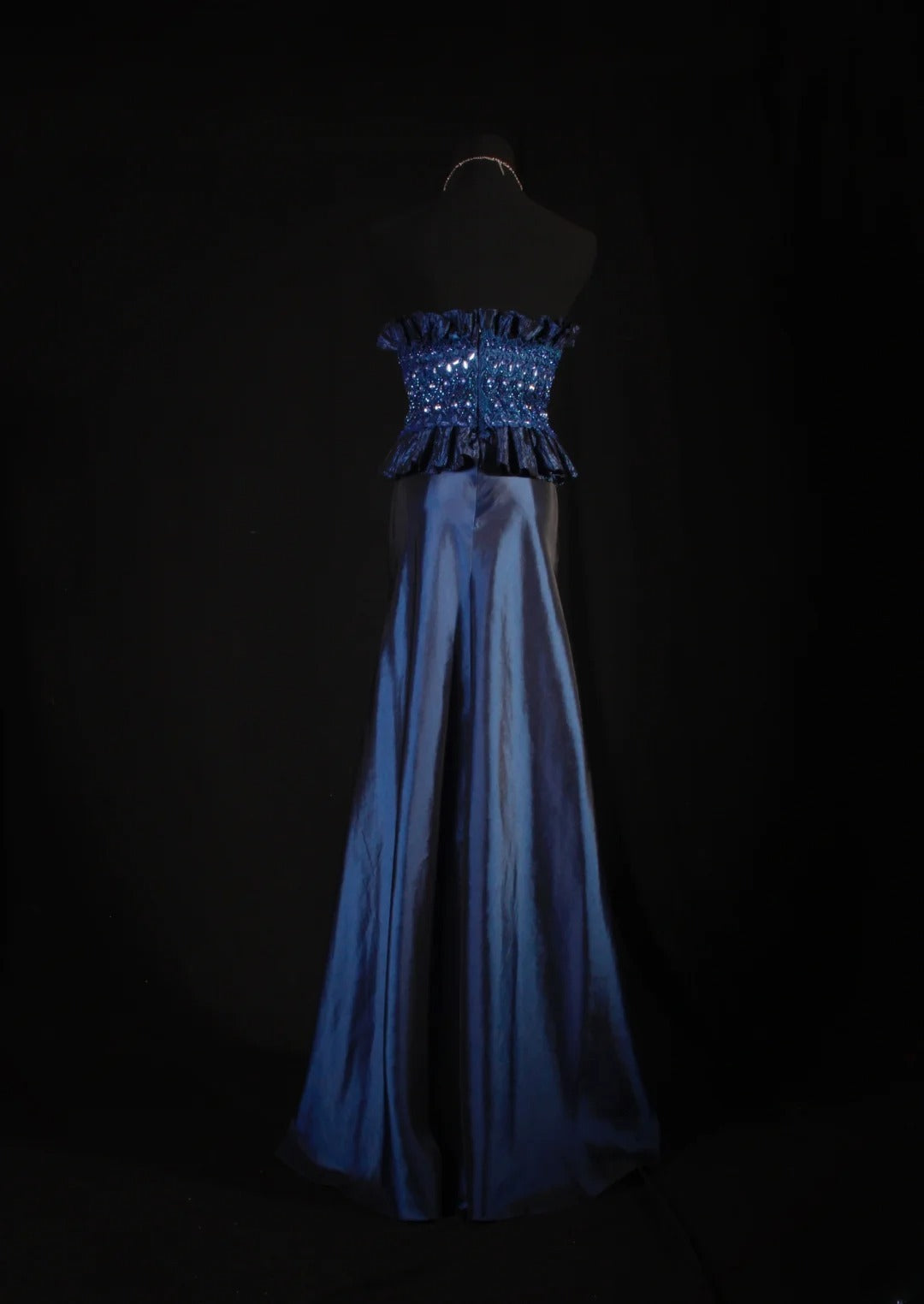 Retro-Stil der 70er und 60er Jahre: A-Linien-Kleid, trägerlos, marineblau mit Strasssteinen, ärmellos, langes Ballkleid, Abendkleid, Partykleid AS146