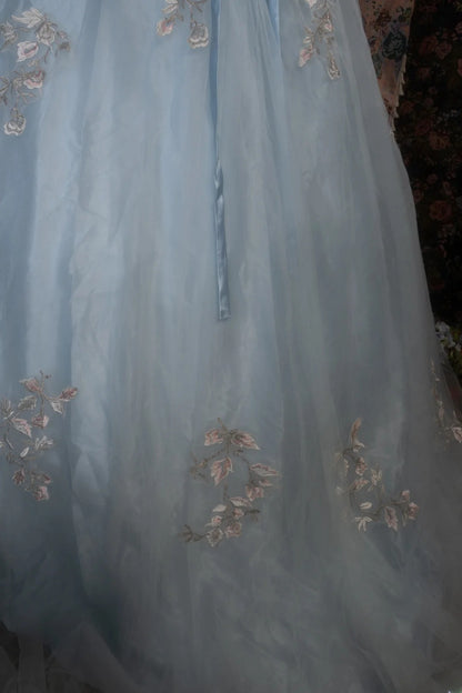 Dreamy Princess Ball Gown Formal Events Off The Shoulder Light Sky Blue With Lace Quince Dress Quinceanera Dresses Birthday Outfits RB8284