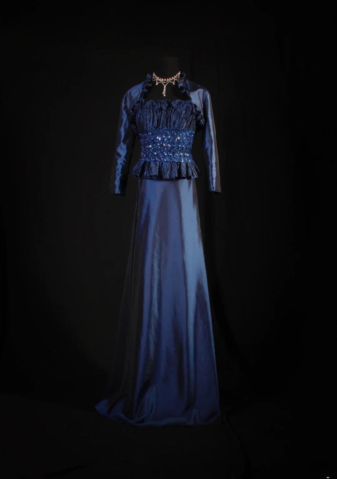 Retro-Stil der 70er und 60er Jahre: A-Linien-Kleid, trägerlos, marineblau mit Strasssteinen, ärmellos, langes Ballkleid, Abendkleid, Partykleid AS146
