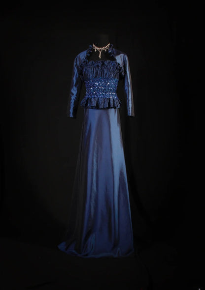 Retro-Stil der 70er und 60er Jahre: A-Linien-Kleid, trägerlos, marineblau mit Strasssteinen, ärmellos, langes Ballkleid, Abendkleid, Partykleid AS146