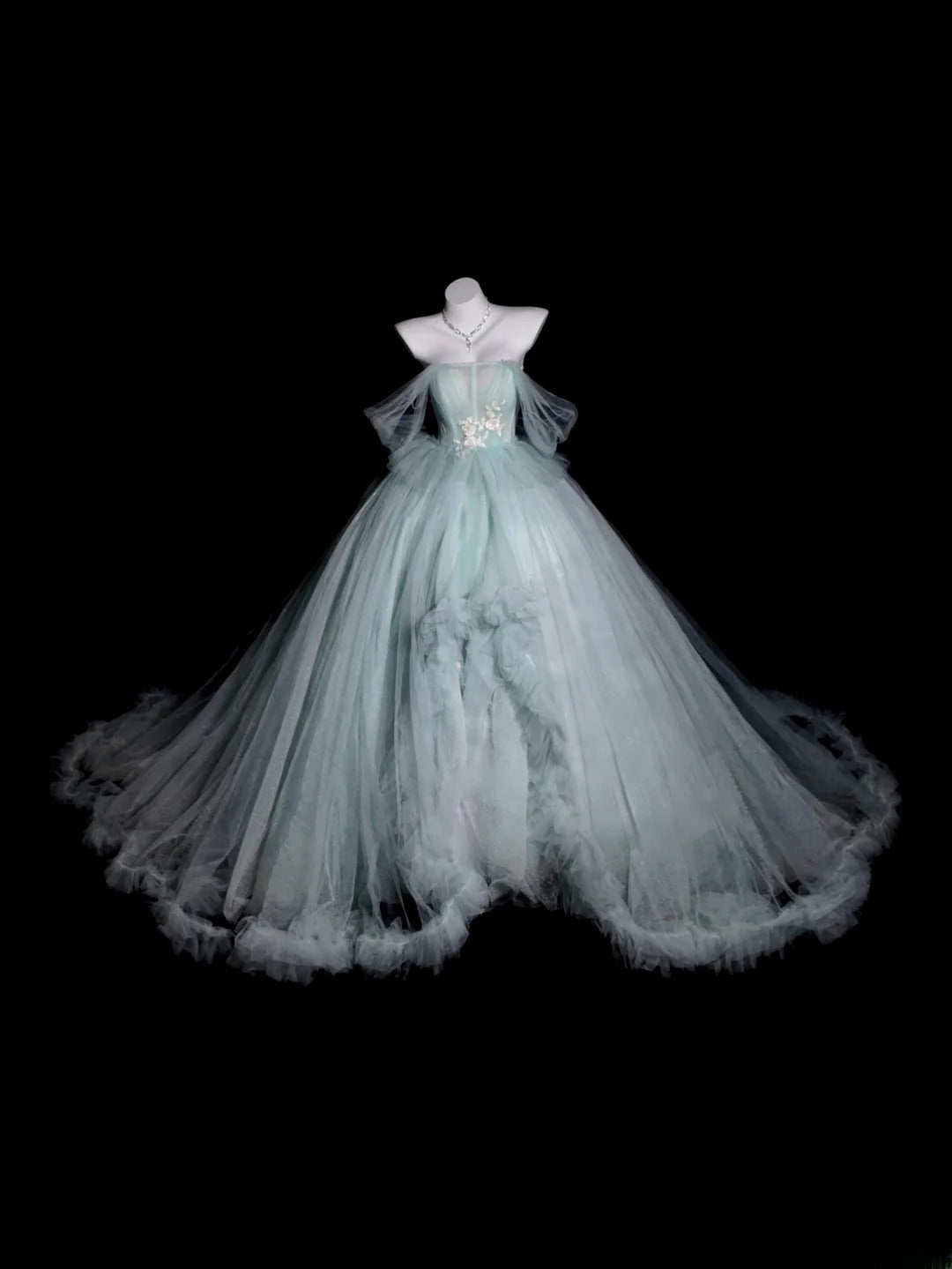 Sweet 16 Dress Blue Off Shoulder Tulle Ball Gown With Sleeves Sweet Sixteen Dress RB9942