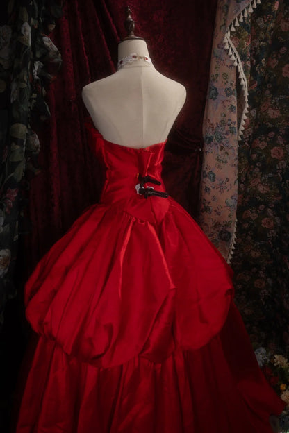 Dreamy Princess Ball Gown Formal Events Strapless Red With 3D Flowers Quince Dress Quinceanera Dresses Birthday Outfits RB8285