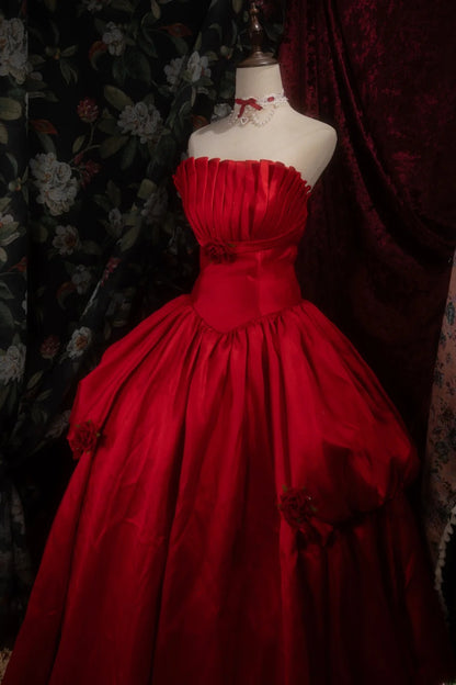 Dreamy Princess Ball Gown Formal Events Strapless Red With 3D Flowers Quince Dress Quinceanera Dresses Birthday Outfits RB8285