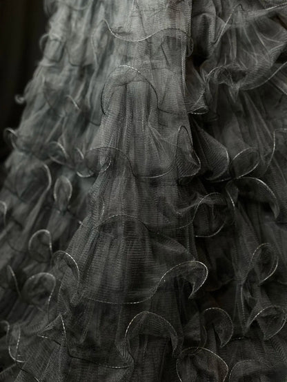 Modest Prom Dresses Mermaid Strapless Black Tie Dress With Ruffled Long Formal Outfits RB5958