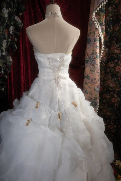 Chic Ball Gown Strapless Organza White Long Tiered Flowers Quince Dress inspo Party Gowns Sweet 16 Outfits RB8286