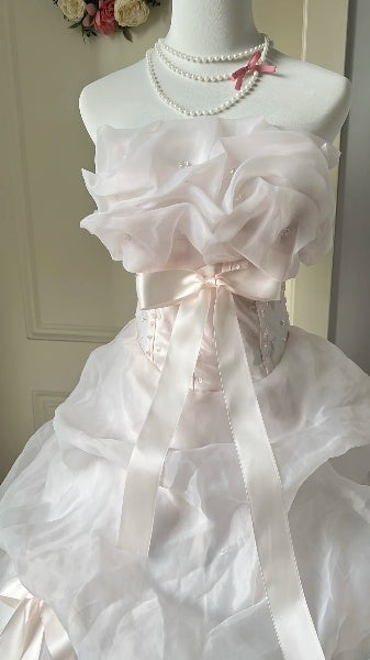 Modest Sweet 16 Dress Long Strapless Light Pink With Ruffled Ball Gown Sweet Sixteen Party Birthday Dresses RC0513