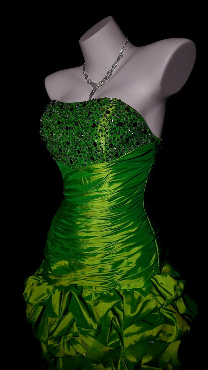 Green Prom Dress High Low Sweetheart Satin With Tiered Formal Party Gown RB9944