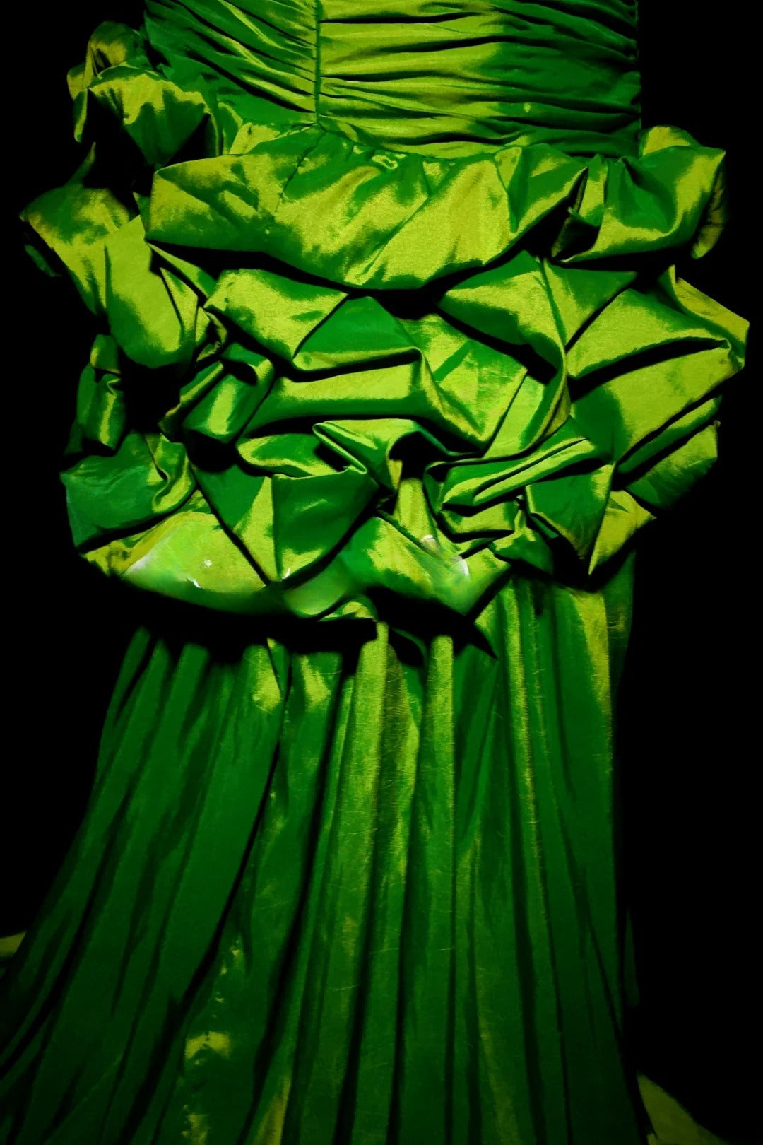 Green Prom Dress High Low Sweetheart Satin With Tiered Formal Party Gown RB9944