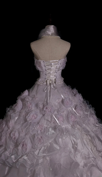 Sweet 16 Dress Pink Strapless Sleeveless Ball Gown With Flowers Sweet Sixteen Dress RB9945