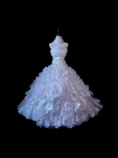 Sweet 16 Dress Pink Strapless Sleeveless Ball Gown With Flowers Sweet Sixteen Dress RB9945