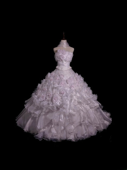 Sweet 16 Dress Pink Strapless Sleeveless Ball Gown With Flowers Sweet Sixteen Dress RB9945