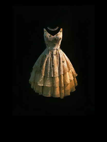 Vintage Ball Gown V Neck Gold Lace 80s Matric Mini Graduation Hoco Dresses Short Senior Birthday Homecoming Outfits RB3593
