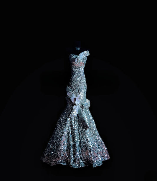 Sparkly Mermaid Sweetheart Silver Sequin Prom Dress Formal Dress Party Dresses RB7131