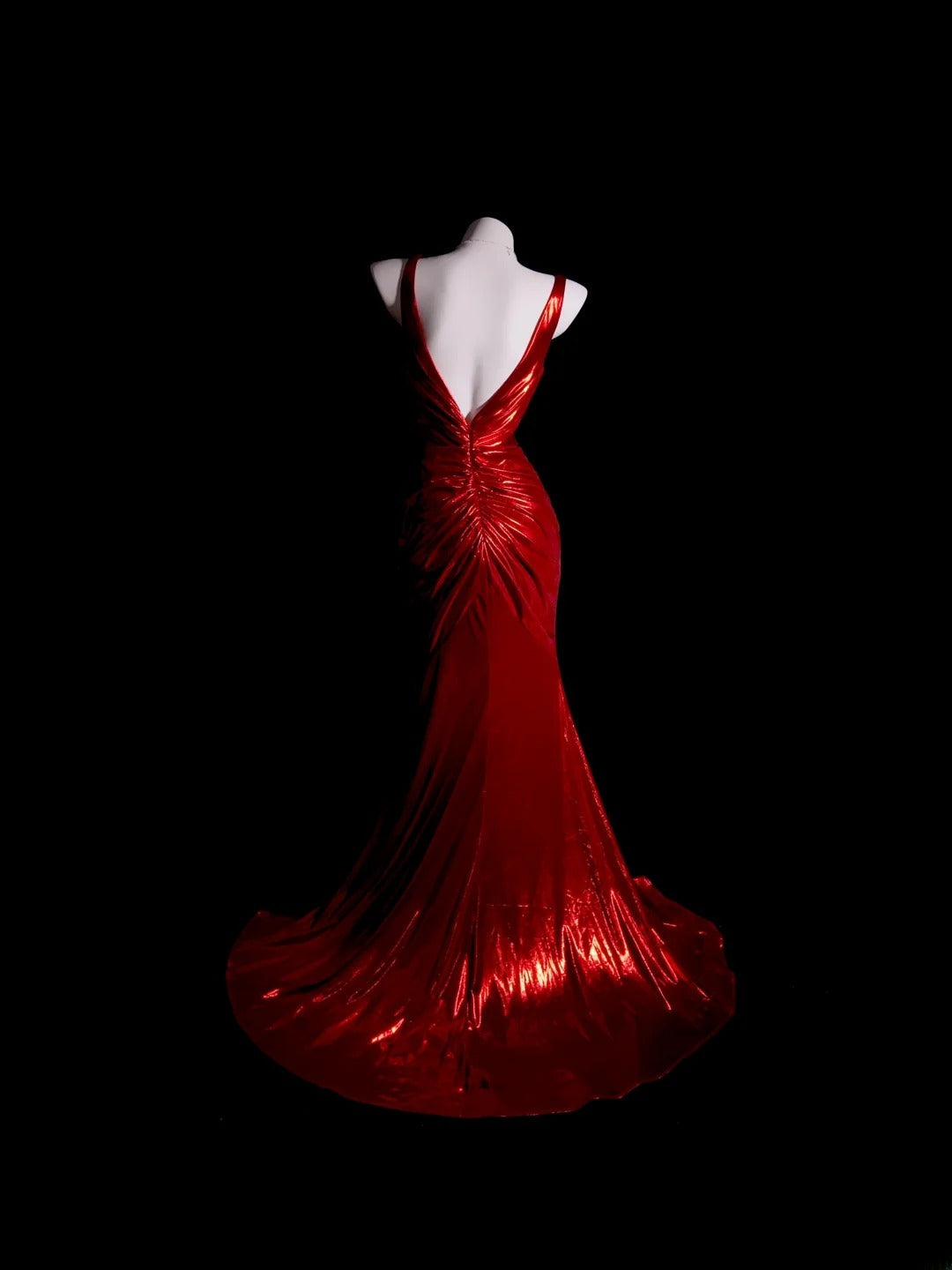 Red Prom Dress Inspo Mermaid V Neck Satin With Slit Modest Long Formal Party Gown RB9946