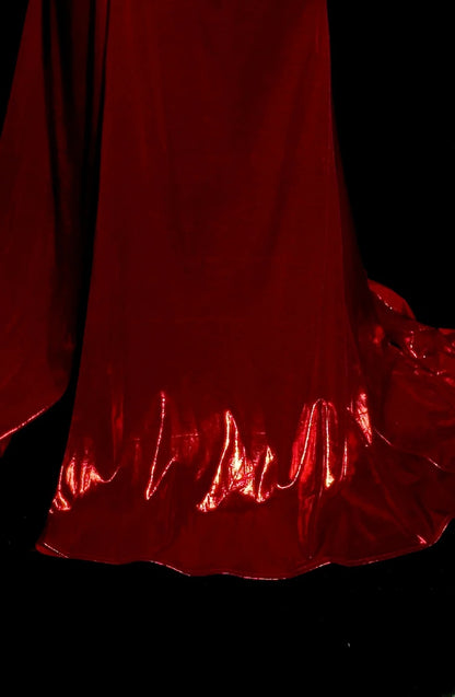 Red Prom Dress Inspo Mermaid V Neck Satin With Slit Modest Long Formal Party Gown RB9946