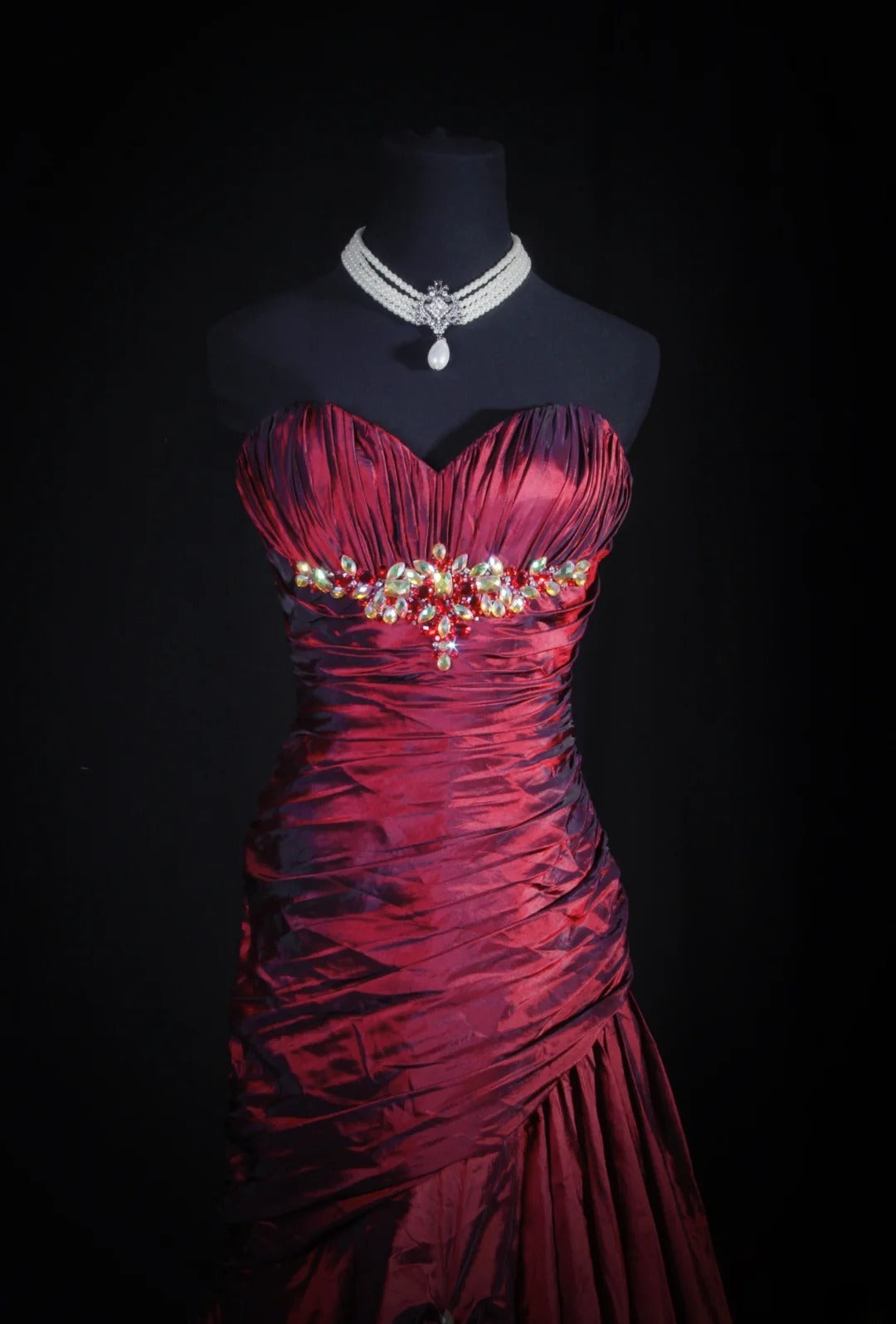 Vintage 50s 1950s Formal Mermaid Sweetheart Burgundy Wine Red Pleated With Beaded Style Impress Long Prom Dresses Party Formal Gowns AS153