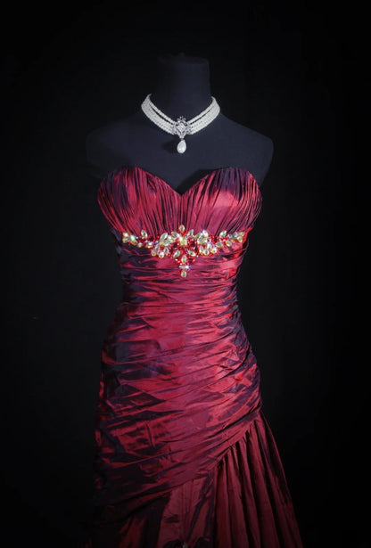 Vintage 50s 1950s Formal Mermaid Sweetheart Burgundy Wine Red Pleated With Beaded Style Impress Long Prom Dresses Party Formal Gowns AS153