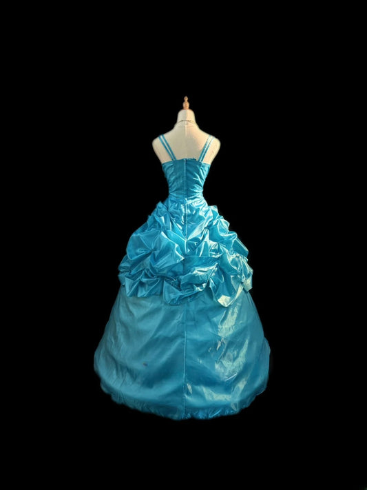 Prinzessin Ballkleid Herzform Blau Satin Lang Mit Perlen Sweet 16 Kleider Siebzehn Quince Kleid RB3594