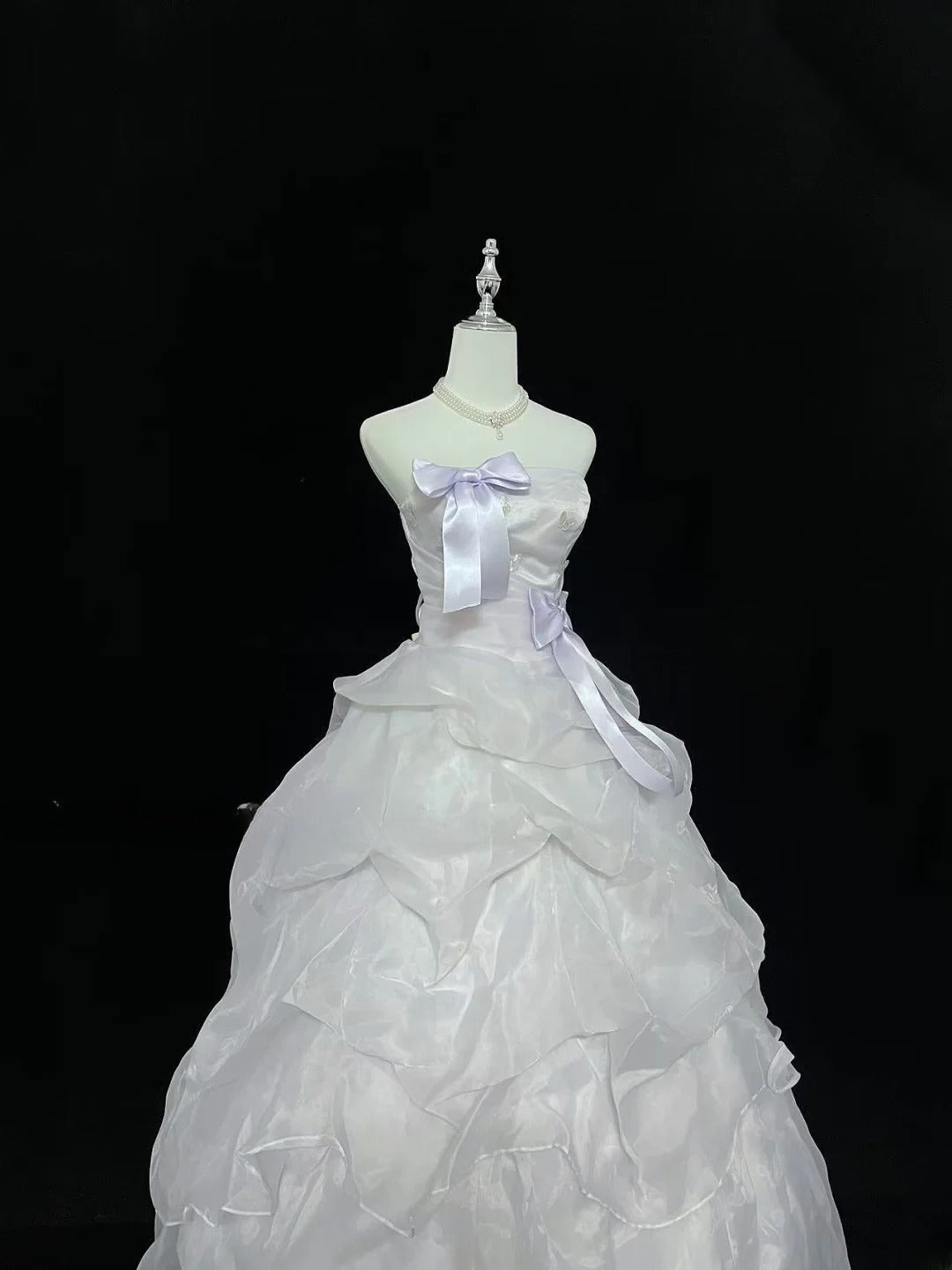 Modest Ball Gown Strapless White With Tiered Layers Lilac Long Quince Dress Voluminous Sweet 16 Sweet Sixteen Outfits Vestido de 15 RB7534