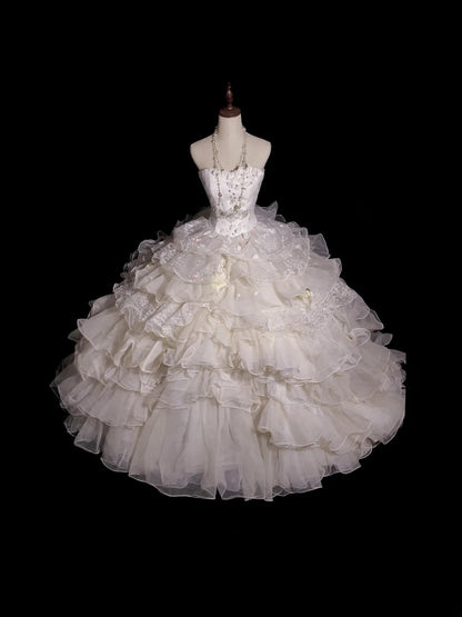 Sweet 16 Dress White Strapless Sleeveless Ball Gown With Tiered Layers Sweet Sixteen Dress RB9947