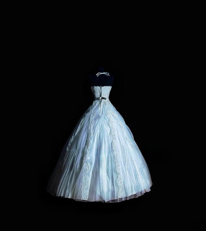 Cute Ball Gown Halter Light Sky Blue Tulle Lace Long Quinceañera Dress Moda 2000 15 Quinceanera Dresses Ideas Sweet 16 Outfits RB7132