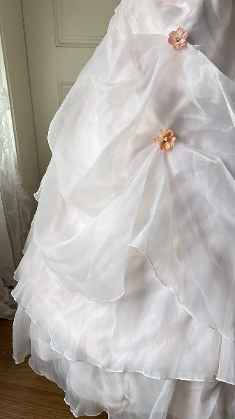 Dezentes, langes, trägerloses Ballkleid in Hellrosa mit Applikationen für Sweet 16, Geburtstagsparty, RC0518