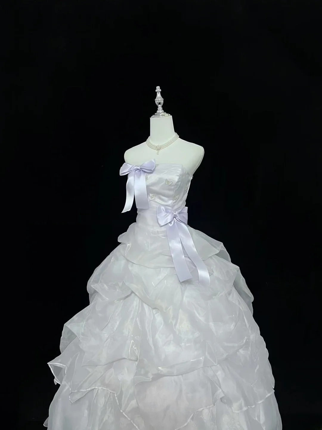 Modest Ball Gown Strapless White With Tiered Layers Lilac Long Quince Dress Voluminous Sweet 16 Sweet Sixteen Outfits Vestido de 15 RB7534