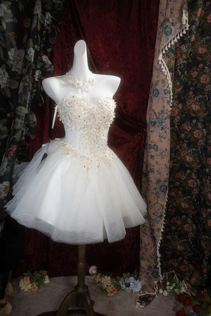 Modest Homecoming Dresses Outfit inspo Ball Gown Sweetheart White Tulle 15th Birthday Cocktail Ideas Outfits RB8291