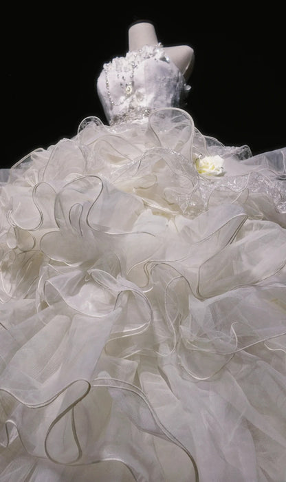 Sweet 16 Dress White Strapless Sleeveless Ball Gown With Tiered Layers Sweet Sixteen Dress RB9947