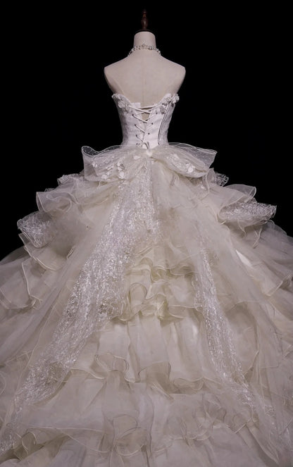 Sweet 16 Dress White Strapless Sleeveless Ball Gown With Tiered Layers Sweet Sixteen Dress RB9947