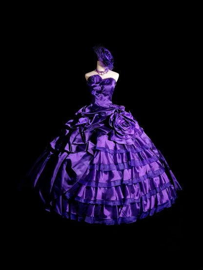 Sweet 16 Dress Purple Strapless Sleeveless Ball Gown With Tiered Layers Sweet Sixteen Dress RB9948