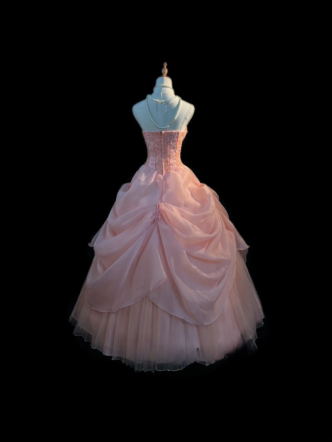 Prinzessin Ballkleid Trägerlos Rosa Tüll Lang Mit Perlen Sweet 16 Kleider Seventeen Quinceanera Kleid RB3595