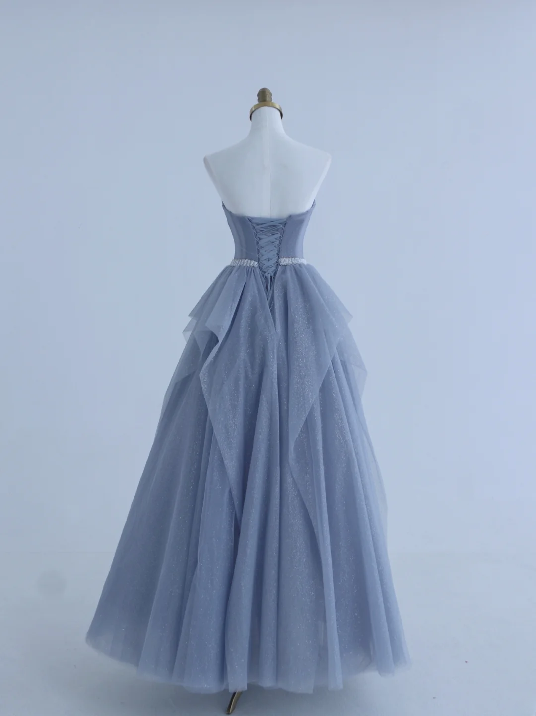 Robe de bal bustier en tulle bleu poudré, robe longue élégante pour un 18e anniversaire, modèle AS156
