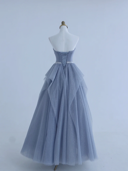 Robe de bal bustier en tulle bleu poudré, robe longue élégante pour un 18e anniversaire, modèle AS156