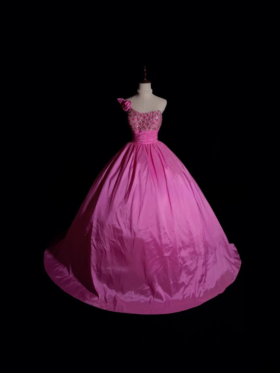 Sweet 16 Dress One Shoulder Pink Satin Sleeveless Ball Gown With Beading Sweet Sixteen Dress RB9949